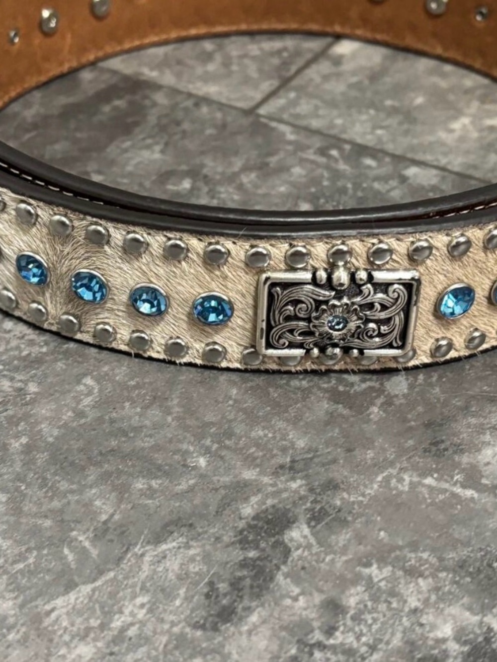 Nocona Brown Leather Belt with Turquoise Accents and Engraved Silver Buckle